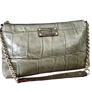 Kate Spade Green Leather Croc Embossed shoulder bag. EUC